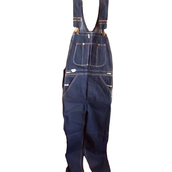 Vintage Mens/Boys Overalls NEW 26x34 1970's INDIGO DENIM work bibs overalls USA - Picture 1 of 7
